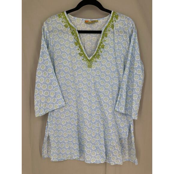 Rock Flower Paper Tops - Rock Flower Paper Top Womens Small Blue Tunic Boho Beachy Embroidered Summer